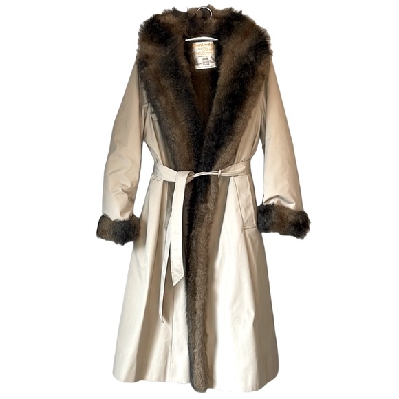 WEATHERBEE | VINTAGE GENUINE FUR-LINED LONG BEIGE TRENCH COAT - Picture 1 of 11